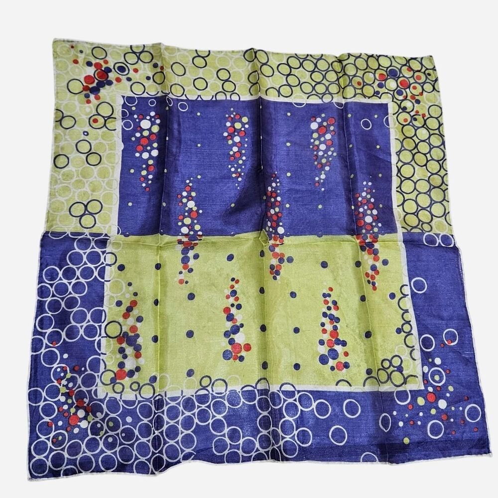 60s whimsical preppy green blue dots bubbles square scarf